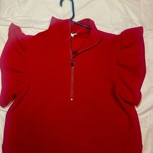Red Women's Top with Ruffle Sleeves and matching pants